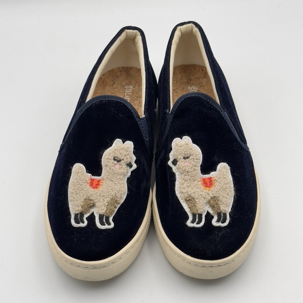 SOLUDOS Anthropologie Women's Size 7 Navy Velvet Llama Alpaca Slip-On‎ Sneakers